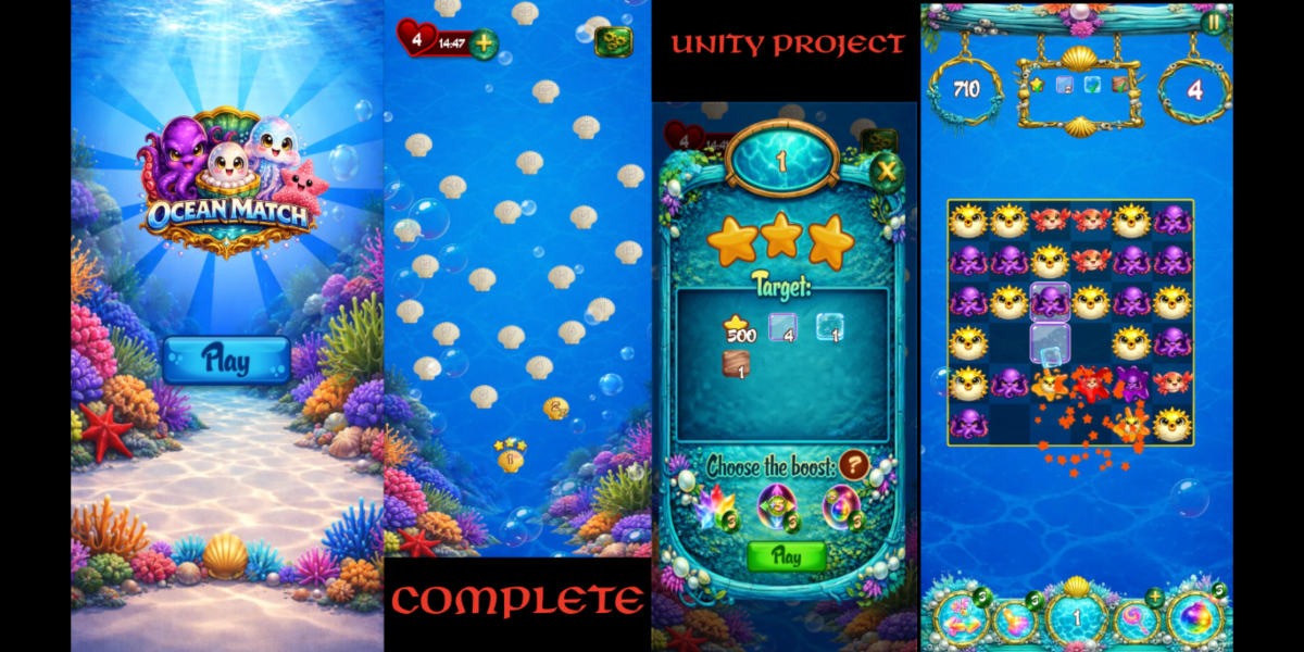 FULL GAME UNITY - Ocean Match - 200 Levels + AdMob