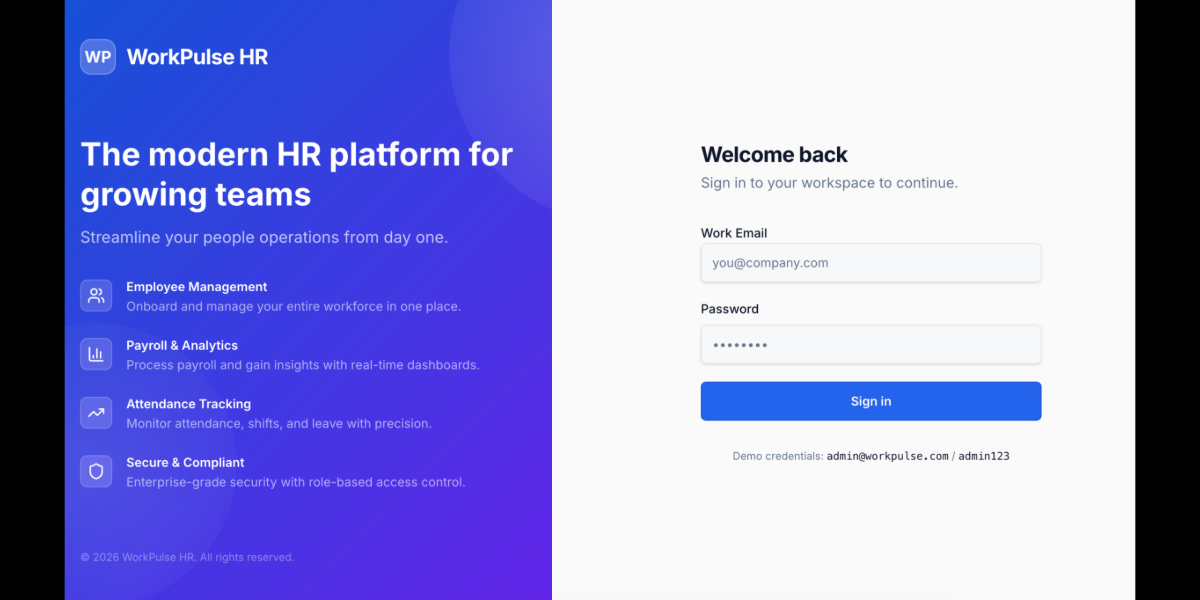 WorkPulse HR: Full Stack HR Management System with Admin and Employee Portal